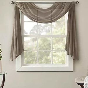 Madison Park Harper Solid Crushed Sheer 216-Inch Scarf Window Valance in Taupe